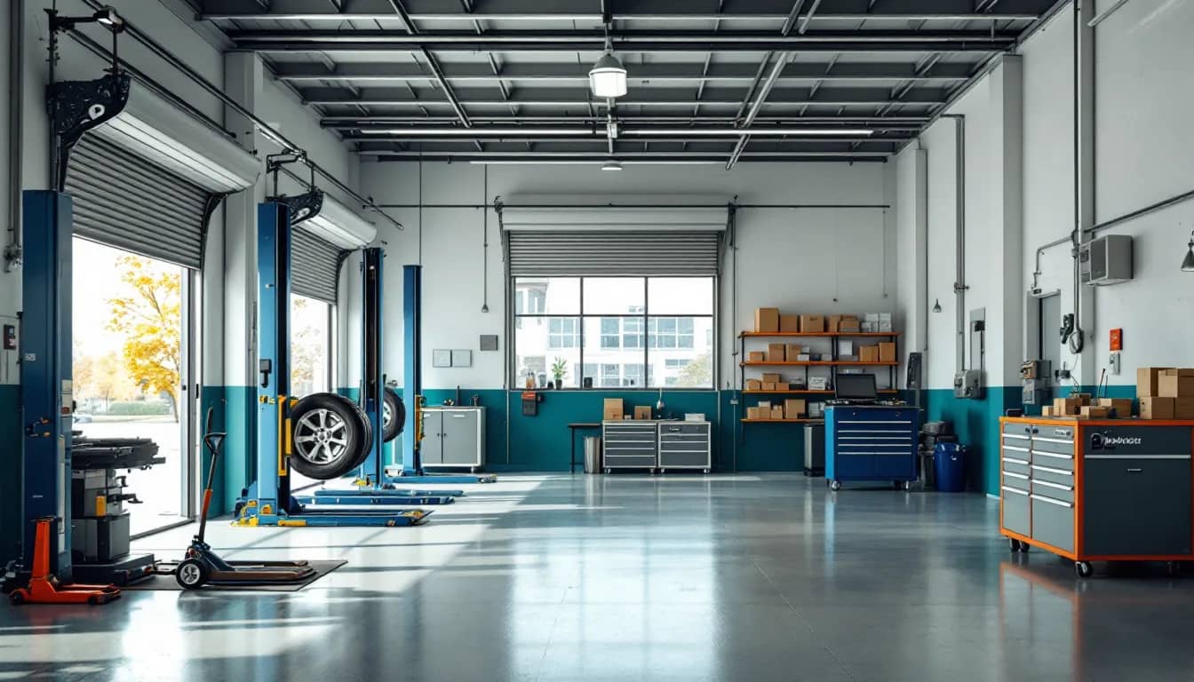 Interior of an independent all-makes repair workshop in Dallas with lifts and diagnostic equipment