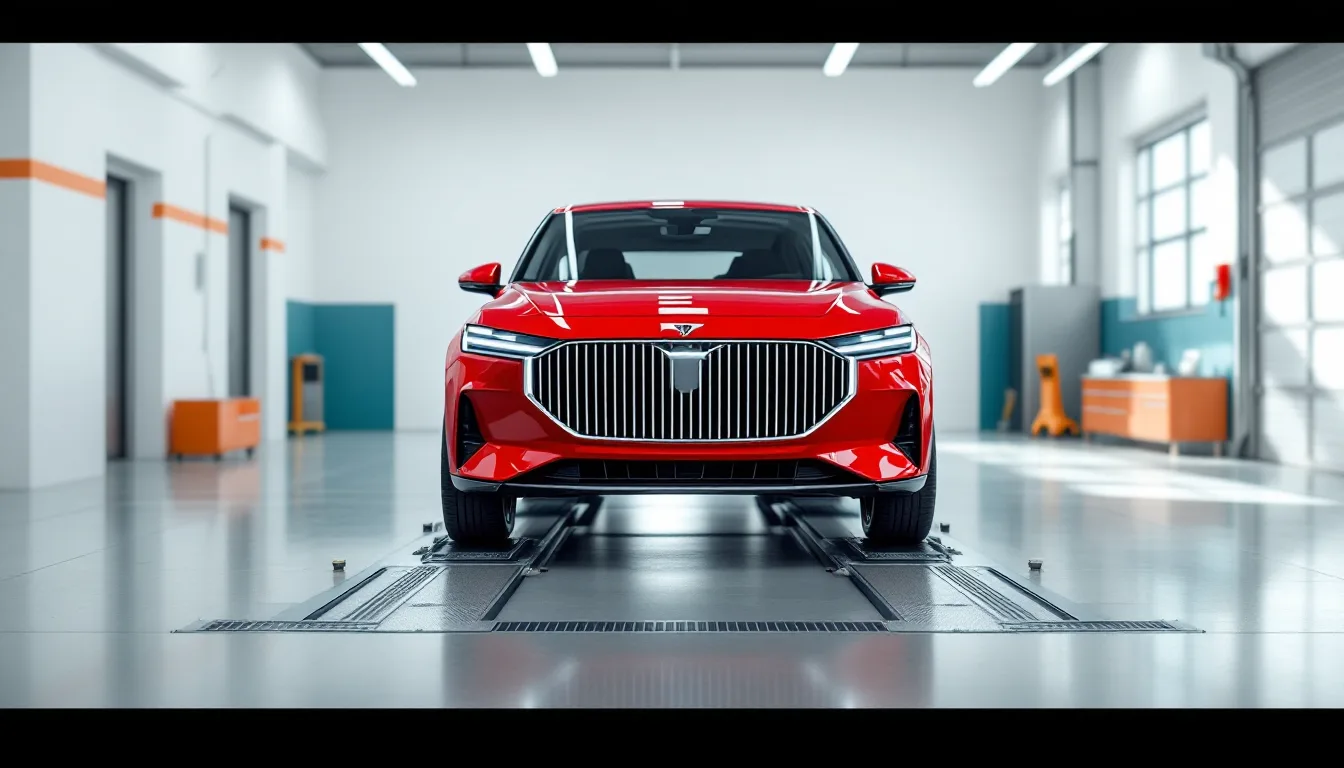 Compact hatchback on an alignment rack at an independent Dallas workshop